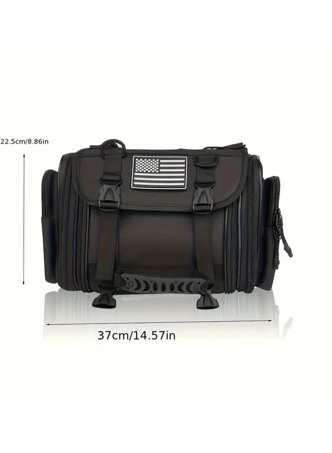 Large Capacity Motorcycle Tail Bag Adjustable Strap Durable Oxford Cloth Saddlebag Black - Image 2